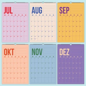 Calendario tedesco 2026-2027 per casa, scuola o ufficio / Calendario da parete colorato in lingua tedesca / Agenda da parete tedesca immagine 5