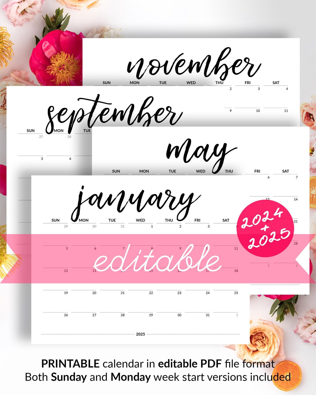 EDITABLE Calendar 2024 Printable Calendar To Type In 2024 2025 Desk Editable calendar 2024 printable calendar to type in 2024 2025 desk