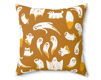 Spooky Ghost Pattern Throw Pillow, Halloween Decor
