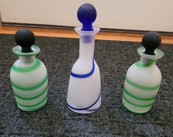 Set of Four (3) Hand Cut Crystal White Frosted Perfume Bottles