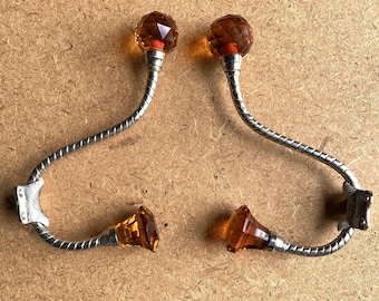 2 (two) Wall Hooks Victorian Chrome Decorative Amber glass tips. 6.1/2"