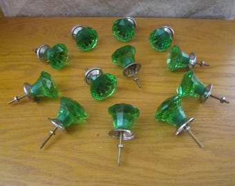 12 pieces Glass Knobs Diamond , 1.1/2" Diameter ,Green with Chrome plate & screw