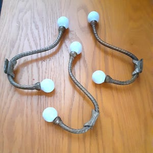Set of 3 Victorian Style Solid Brass Hooks with White Ceramic Ball Tips