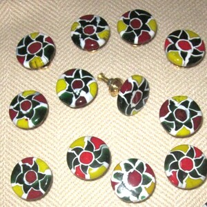 Set of 20 Designed Glass knobs, Round, Multi-color flower 1.25" Dia with brass base