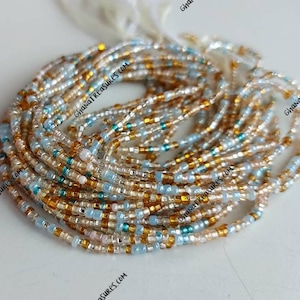 Gold, silver, light blue and pale pink beads, waist beads, belly chains, with or without clasp