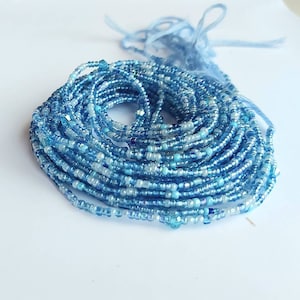 Mixed light blue color waist beads with crystals, belly chains, with or without clasp