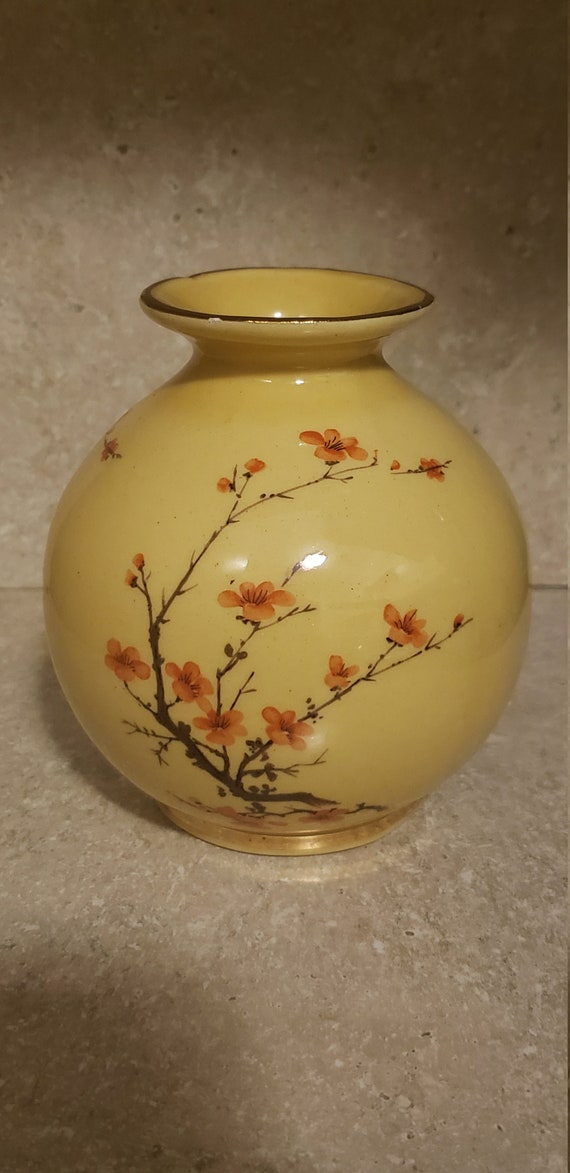 Vintage Hyalyn Pottery Vase Chinese Flowers And Limbs Yellow Etsy