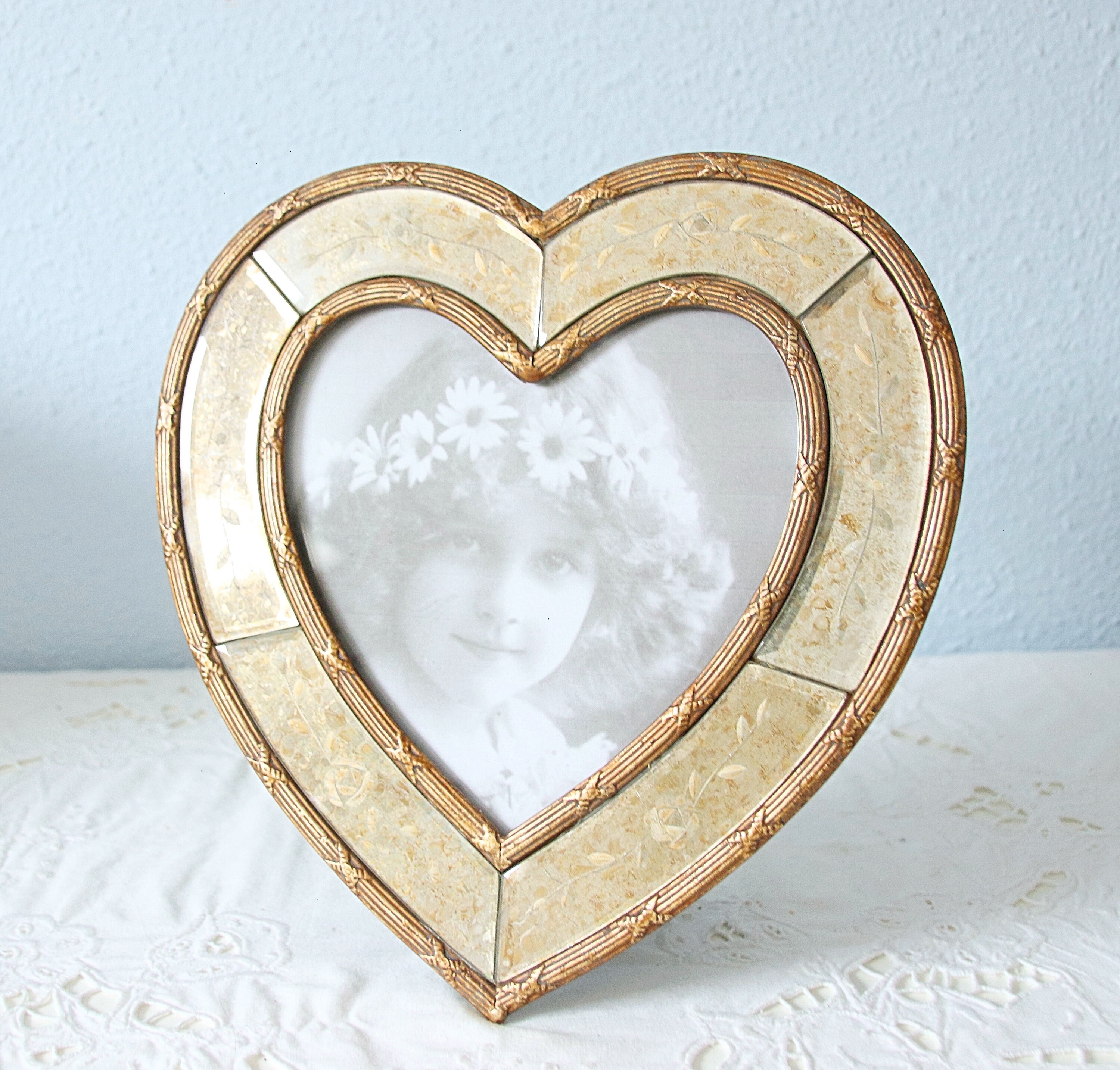 Unique Vintage Heart Shaped Gold Metal Photo Frame with Etsy