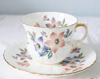 Elegant Vintage Aynsley Bone China Cup and Saucer, Flower Decor, England