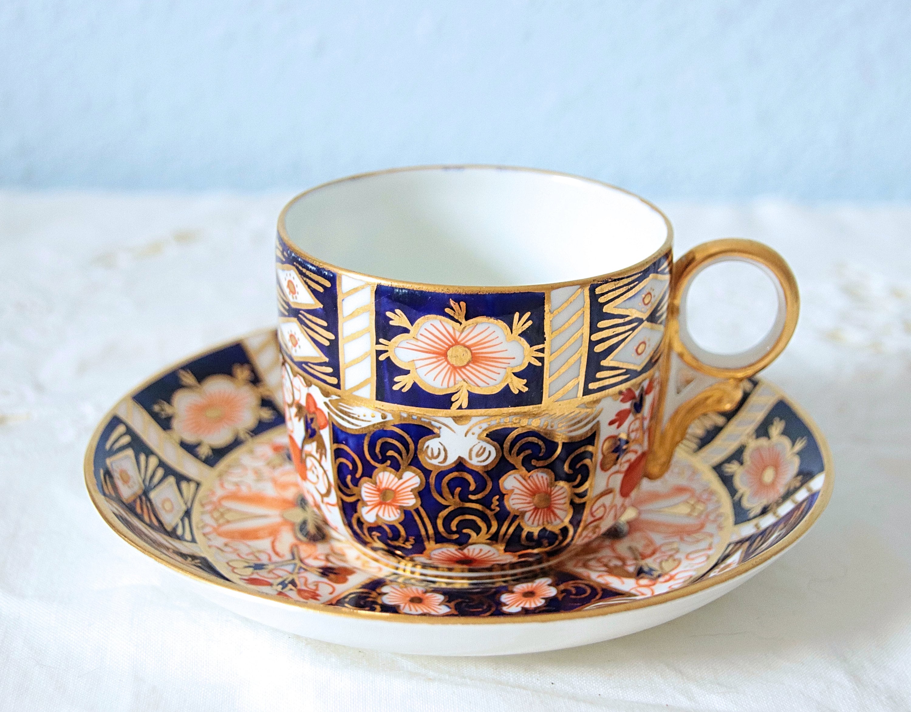 Beautiful Antique Royal Crown Derby Imari Coffee Cup and Saucer, Pattern 2451, England