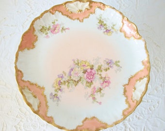 Beautiful Antique Limoges Tazza, Pedestal Cake Plate/Dish, Hand Painted Flower Decor, France