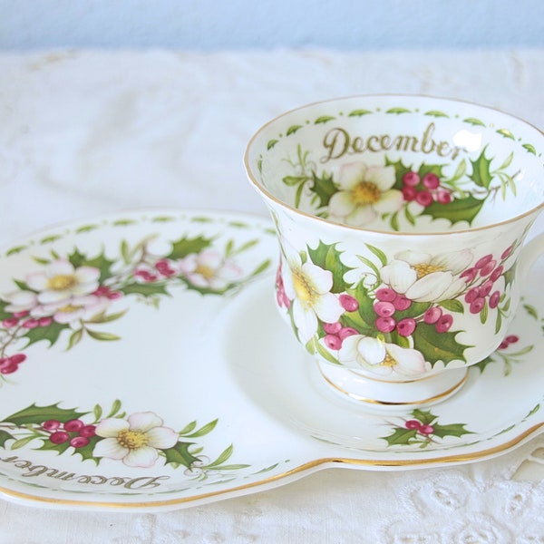 Very Hard to Find Vintage Royal Albert  'Flower of the Month Series' 'Christmas Rose' Cup and Snack Plate, Large Cup, England