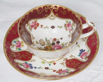 Beautiful Vintage Porcelain Teacup and Saucer, Handpainted Flower Decor, Mismatched Cup and Saucer, Custom Made for C. Hoyng