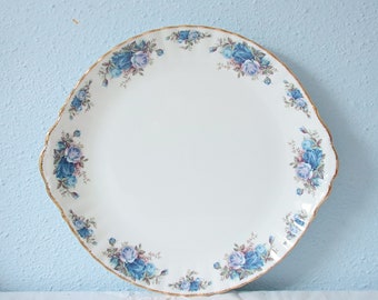 vintage Royal Albert Bone China 'Moonlight Rose' Cake Plate, Blue Rose Decor, Angleterre