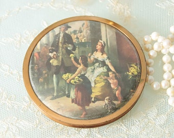 Elegant Vintage Empty Powder Compact with Mirror, Romantic Decor, Vanity Decoration