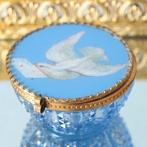 Hard to Find Antique Blue Glass Trinket/Powder Box, Jewelry Jar, Dove Decor, Vanity Box, France