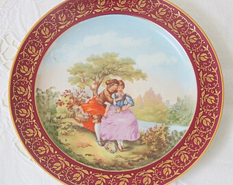 Set of Two Vintage Limoges Porcelain Plates with Fragonard Decor, France