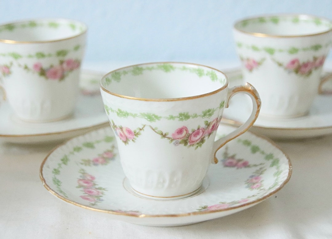 Lovely Antique Limoges Espresso Cup and Saucer Pink Roses Etsy