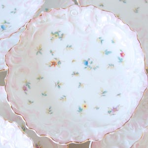 Set of Eight Rare Antique KPM Dessert/Pastry Plates with Hand Painted Flowers and Scalloped Rim