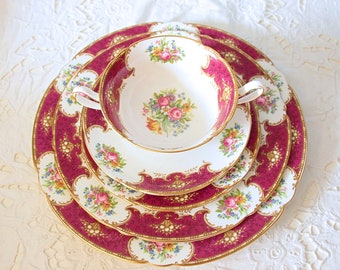 Delizioso set da tavola vintage Shelley Bone China "Duchess", 5 pezzi, con decorazioni floreali colorate, Inghilterra