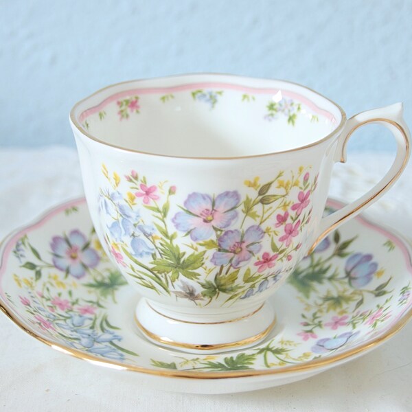 Hard to Find Vintage Royal Albert 'Hazy Shade' Cup and Saucer, Country Bouquet Collection, England