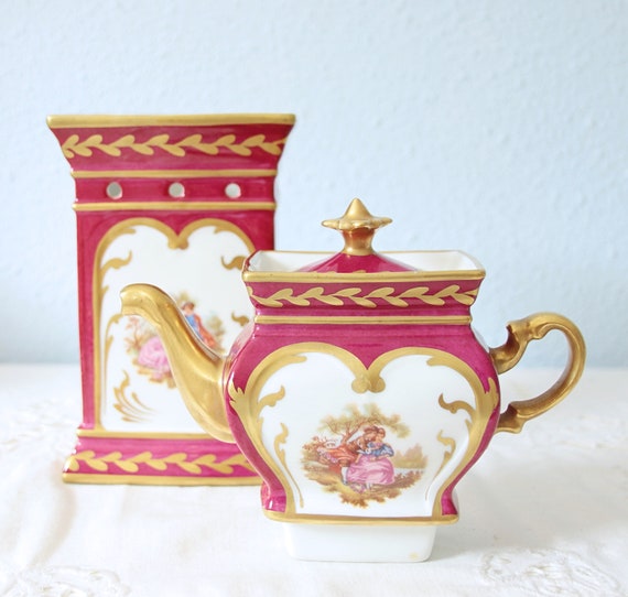 Hard to Find Vintage French Teapot and Warmer Stand for One Etsy