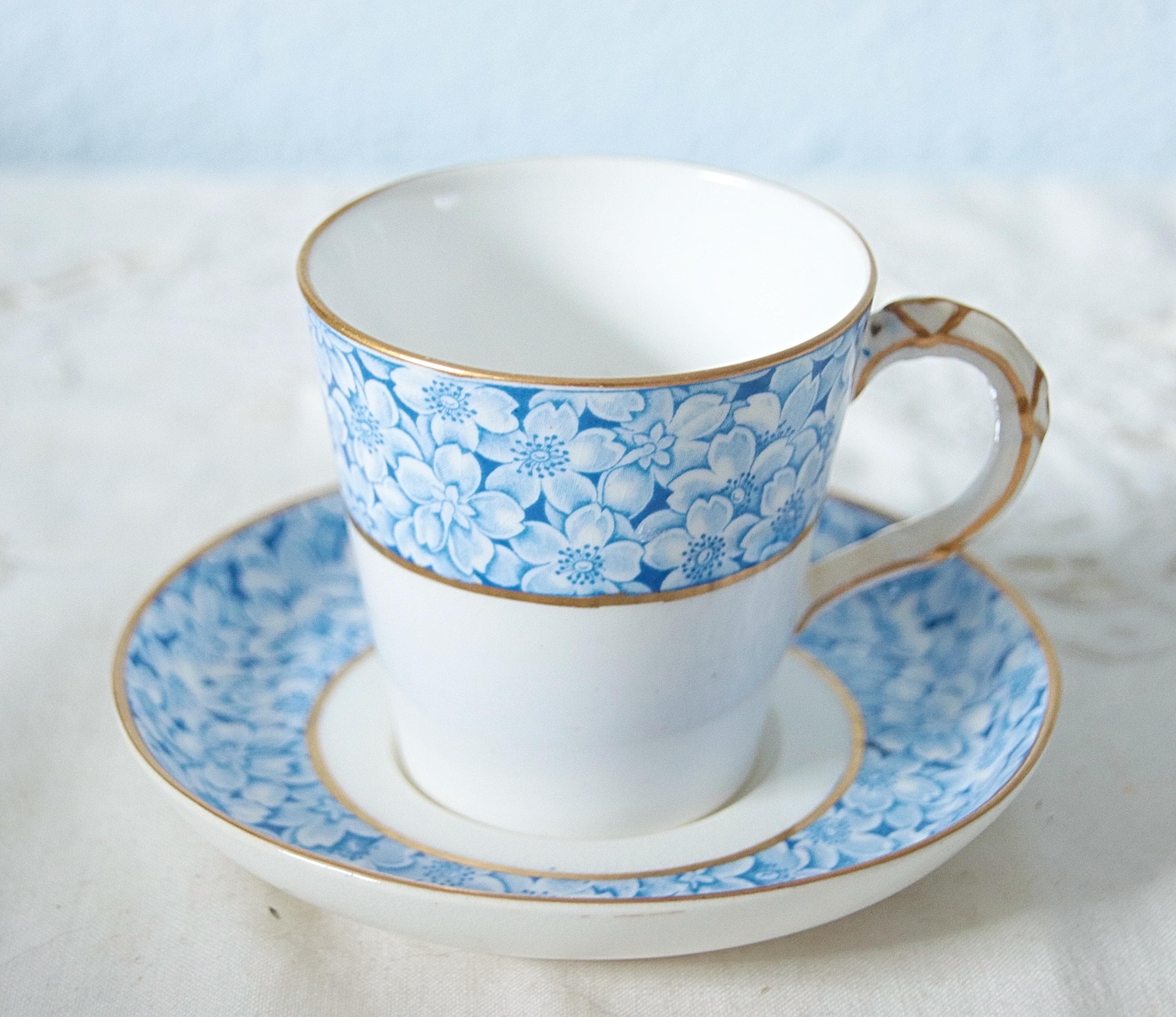 Porcelain Blue And White Antique Royal Worcester Cup And Saucer