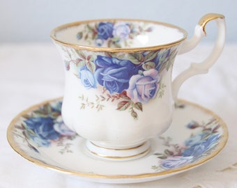 Vintage Royal Albert Bone China 'Moonlight Rose' Lady Size Cup and Saucer, England