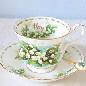 Vintage Royal Albert Bone China 'Flower of the Month' series' May Large Size Cup and Saucer with Matching Teasspoon, England