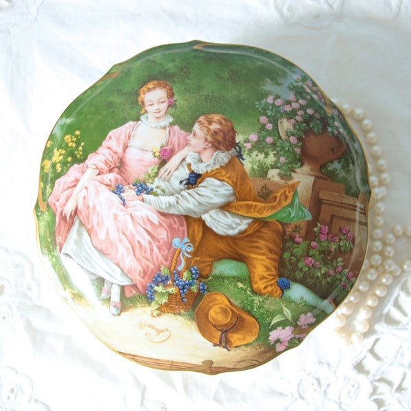 Beautiful Vintage Limoges Lidded Chocolate Bowl, Romantic Decor 'Pastorale' after F Boucher, France