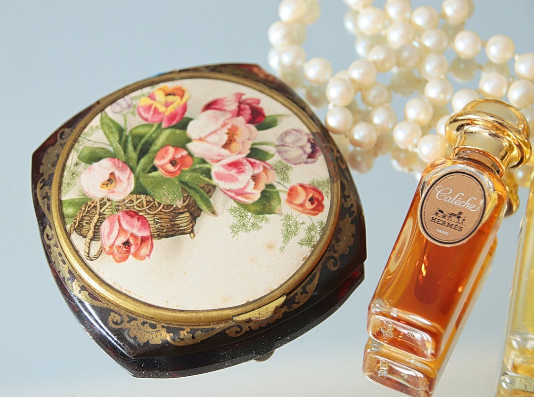 Lovely Vintage French Powder Compact With Mirror, Basket With Tulip ...