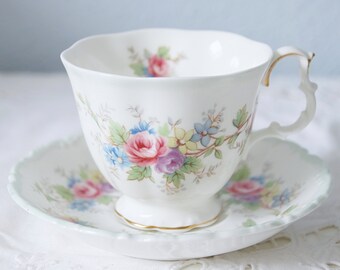 Hard to Find Vintage Royal Albert Bone China 'Colleen' Gentleman Size Cup and Saucer, Flower Decor, England