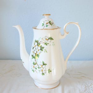 Hard to Find Vintage Royal Albert Bone China 'White Dogwood' Large Size Coffee Pot, White Blossom Decor, England