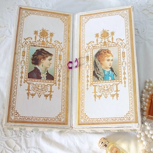 Preciosa caja de cartón vintage con retratos de mujeres, caja para pañuelos de doble cara con pañuelos originales, Inglaterra