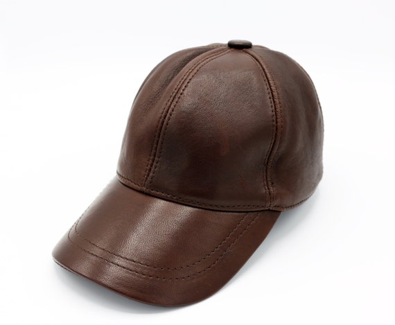 Dark Brown Leather Hat Genuine Leather Cap Baseball Cap | Etsy