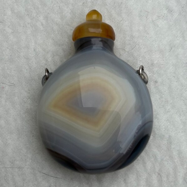 Vintage Polished Geode Asian Snuff Bottle Necklace Pendant