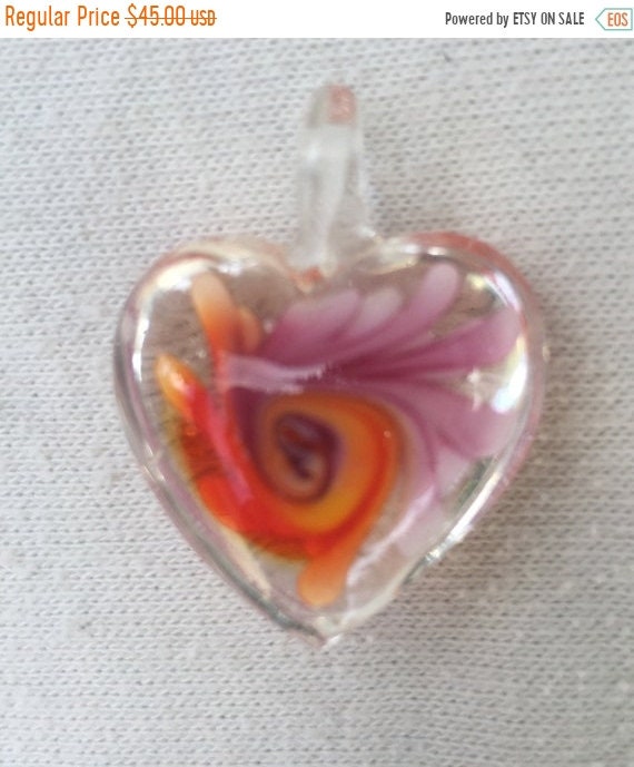 Vintage Murano Art Glass Heart Handblown Necklace 