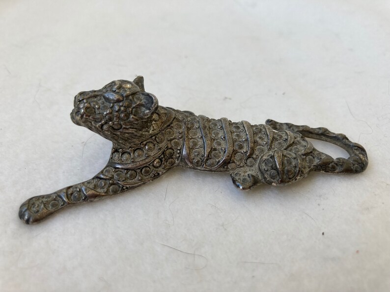 Vintage Silver Tones Rhinestone Tiger Cat Brooch image 3