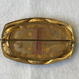 Antique Victorian Art Nouveau Gold Mesh Amber Topaz Brooch image 2