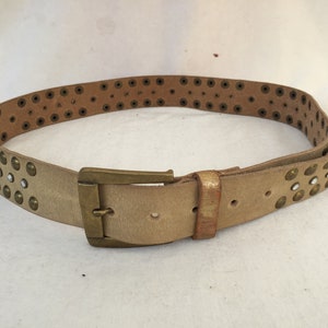 Vintage Calvin Klein Studs Rhinestone Brass Chunky Funky Gold Leather Belt