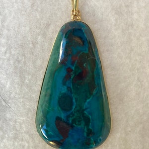 Vintage Gold Chrysocalla Malachite Teardrop Necklace Pendant