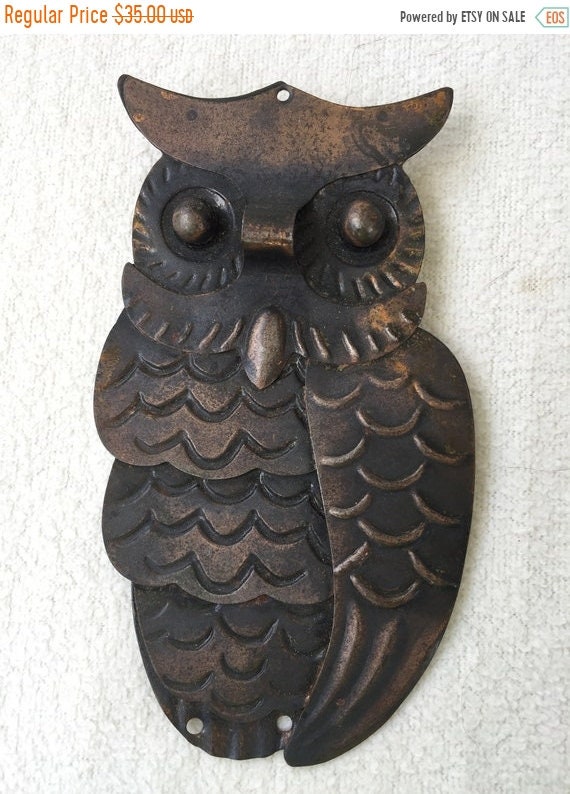 Huge Retro Vintage Copper Owl Necklace Pendant