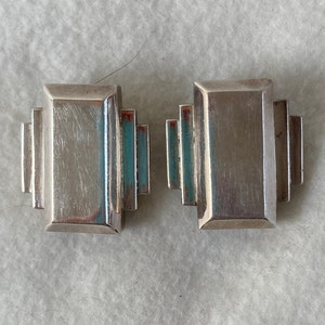 Vintage Art Deco Taxco Mexico Sterling Silver Clip On Earrings