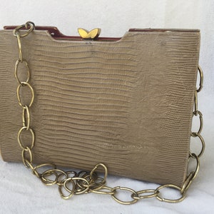 Vintage Retro Fashion Snake Lizard Skin Gold Chain Purse Handbag