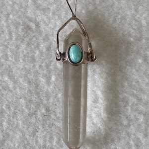 Vintage Brazilian Sterling Turquoise Quartz Crystal Point Necklace Pendant