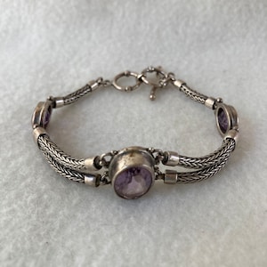 Vintage Sterling Silver Amythest Faceted Gemstone Bracelet