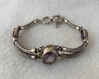Vintage Sterling Silver Amythest Faceted Gemstone Bracelet