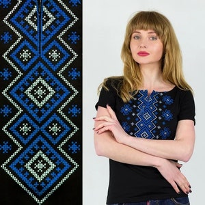 Black T-shirts with ukrainian embroidered in  traditional  style,  short sleeve, soft cotton