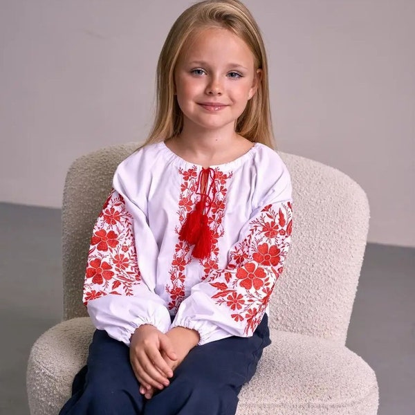 Cool embroidered blouse for a girl in Ukrainian style, Vyshivanka-oberig, soft, eco cotton, beautiful ornament.