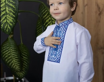 子供用ウクライナ刺繍シャツ、ソロチカ（ヴィシヴァンカ）、エコスタイル、男の子用：1～12歳